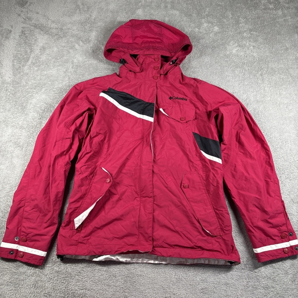 Columbia Jacket Womens Interchange Hooded Full Zip Nylon Shell‎ Rain Small Pink